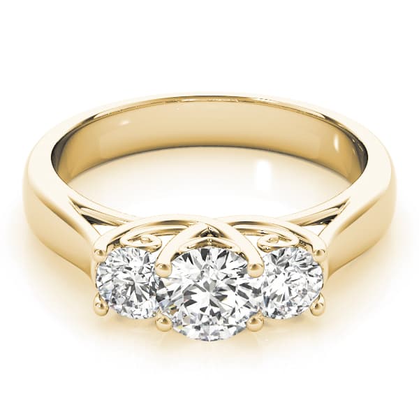 3-Stone Round Trellis Engagement Ring, style 83823, On hand view in yellow gold