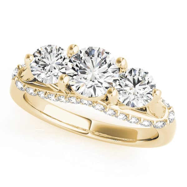 3 Stone Round Engagement Ring, style 83824, Front view in yellow gold