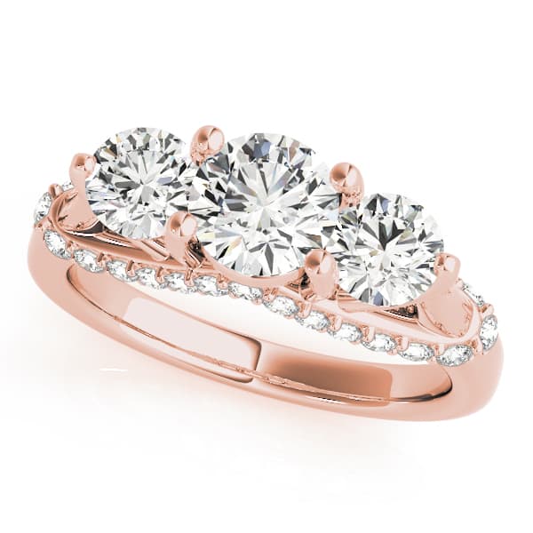 3 Stone Round Engagement Ring, style 83824, Front view in rose gold