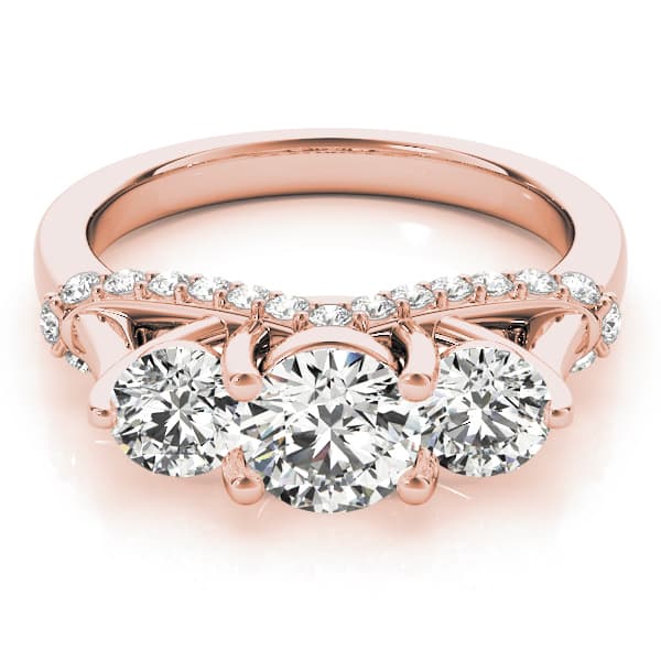 3 Stone Round Engagement Ring, style 83824, On hand view in rose gold