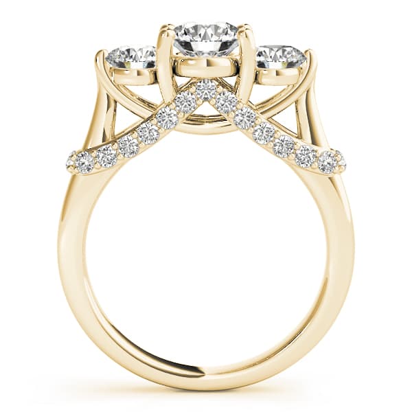 3 Stone Round Engagement Ring, style 83824, Side view in yellow gold