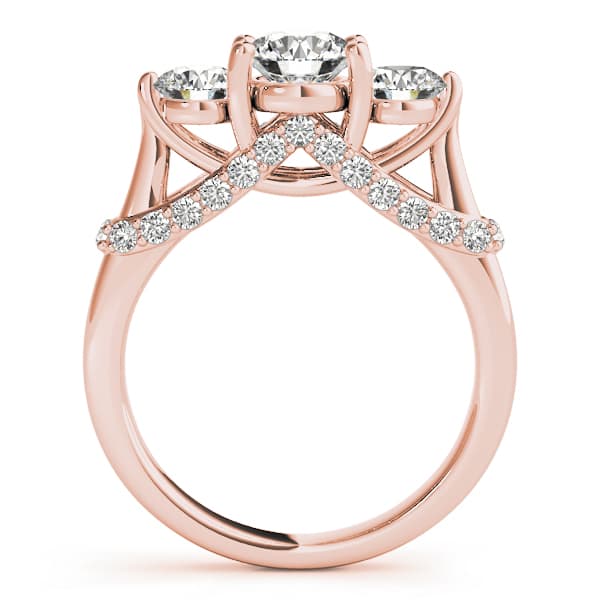 3 Stone Round Engagement Ring, style 83824, Side view in rose gold