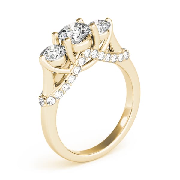 3 Stone Round Engagement Ring, style 83824, Top view in yellow gold