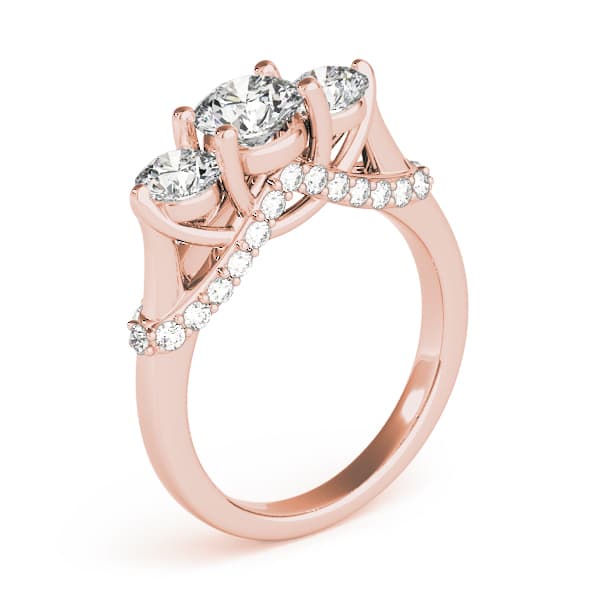 3 Stone Round Engagement Ring, style 83824, Top view in rose gold