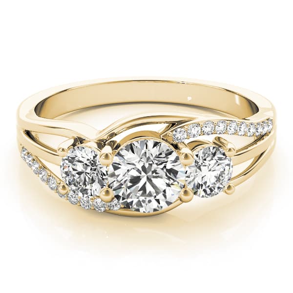 3-Stone Swirl Prong Set Engagement Ring, style 83825, On hand view in yellow gold
