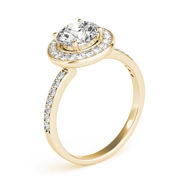 Halo Round Engagement Ring, style 83872, Angle view in yellow gold