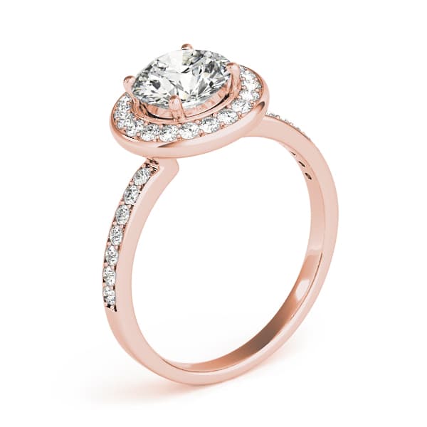 Halo Round Engagement Ring, style 83872, Angle view in rose gold
