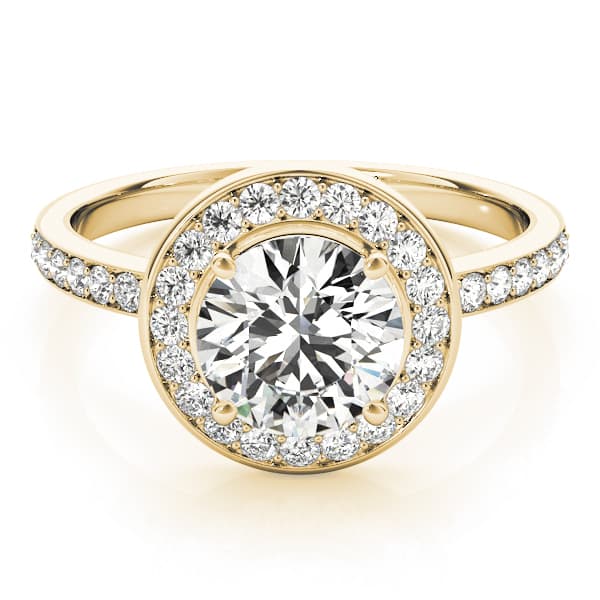 Halo Round Engagement Ring, style 83872, On hand view in yellow gold