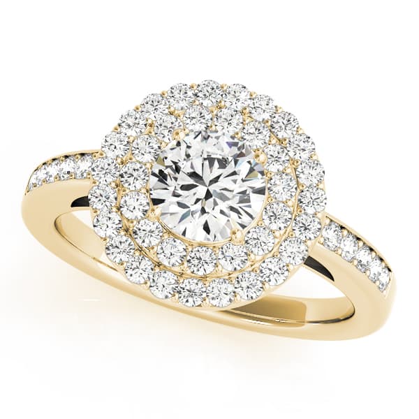 Halo Round Engagement Ring, style 83879, Front view in yellow gold