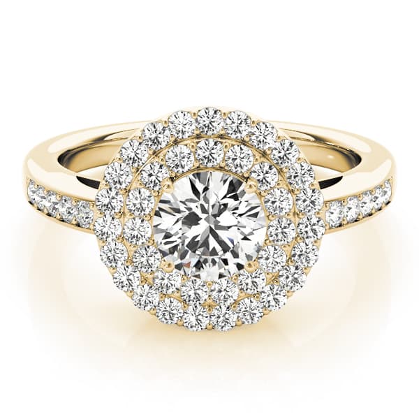 Halo Round Engagement Ring, style 83879, On hand view in yellow gold