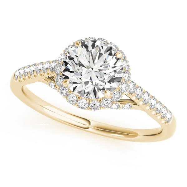 Single Row Hidden Halo Engagement Ring, style 83884, Front view in yellow gold