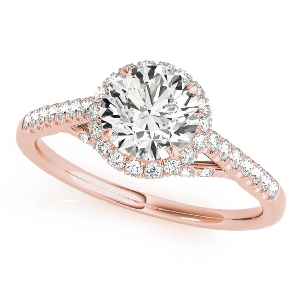 Single Row Hidden Halo Engagement Ring, style 83884, Front view in rose gold