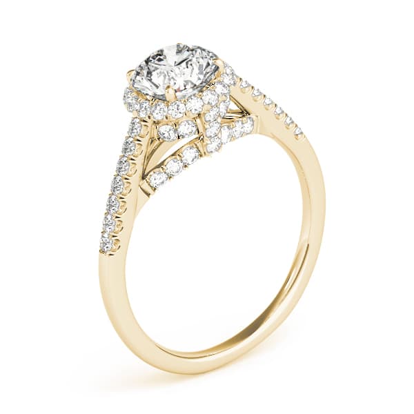 Single Row Hidden Halo Engagement Ring, style 83884, Angle view in yellow gold