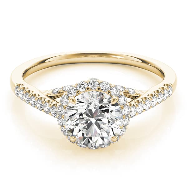 Single Row Hidden Halo Engagement Ring, style 83884, On hand view in yellow gold