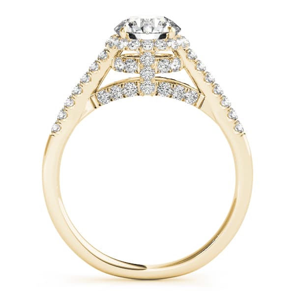 Single Row Hidden Halo Engagement Ring, style 83884, Side view in yellow gold