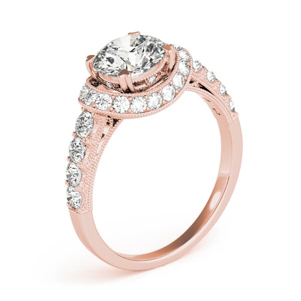 Single Row Halo Milgrain Engagement Ring, style 83890, Angle view in rose gold
