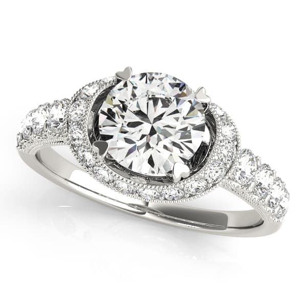 Single Row Halo Milgrain Engagement Rings — style 83890 in 10k White Gold
