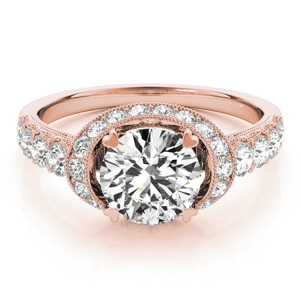 Single Row Halo Milgrain Engagement Ring, style 83890, On hand view in rose gold