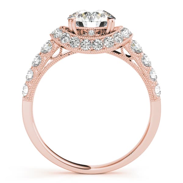 Single Row Halo Milgrain Engagement Ring, style 83890, Side view in rose gold