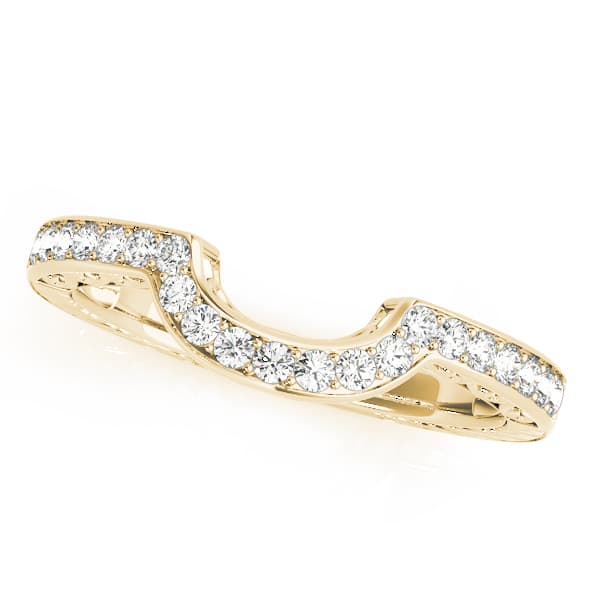 Prong In Channel Curved Wedding Bands (1/4 ct. tw.), Front view in yellow gold