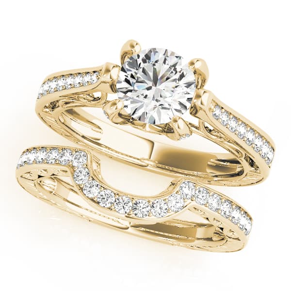 Antique Engagement Ring, style 83895, On hand view in yellow gold