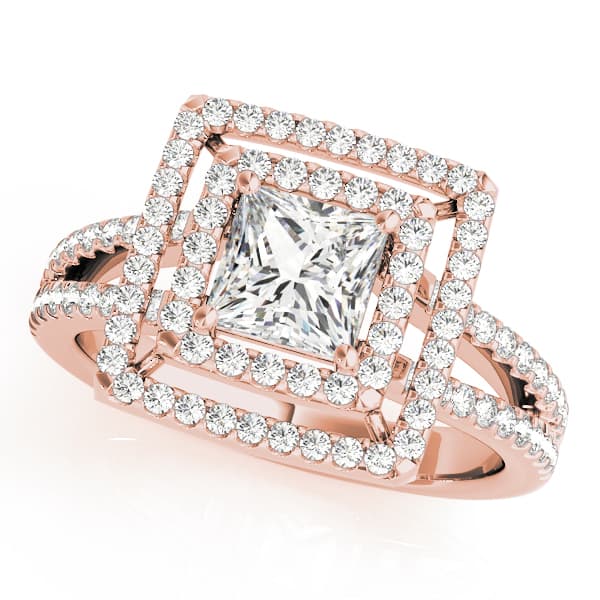 Princess & Cushion Gemstone Ring (0.57 ct. tw.), Front view in rose gold