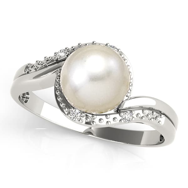 Bypass Pearl Color Ring (0.03 ct. tw.), Front view in white gold or platinum