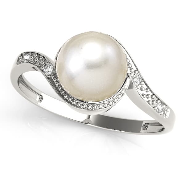 Pearl Gemstone Ring (0.02 ct. tw.) in White gold