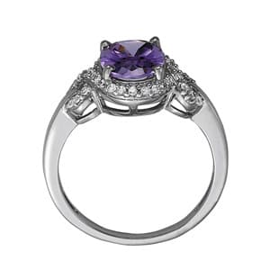 Oval Gemstone Ring (0.18 ct. tw.), Side view in white gold or platinum
