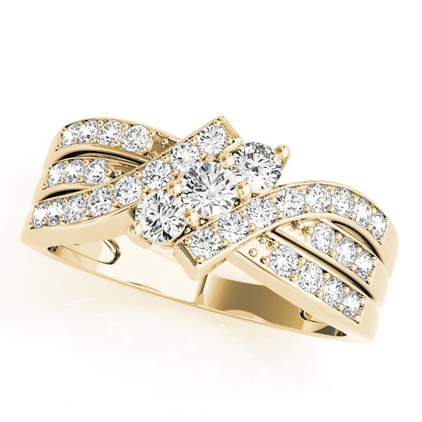 3 Stone Round Engagement Ring, style 83988, Front view in yellow gold