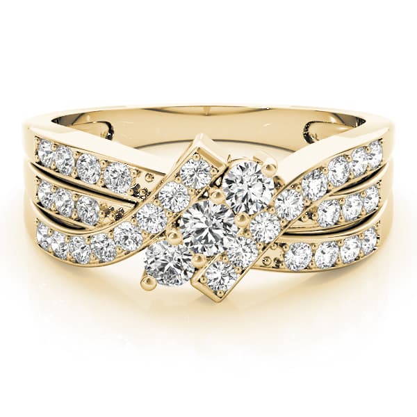 3 Stone Round Engagement Ring, style 83988, On hand view in yellow gold