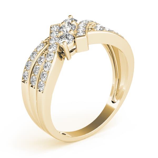 3 Stone Round Engagement Ring, style 83988, Top view in yellow gold