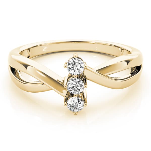 3-Stone Bypass Twisted Shank Engagement Ring, style 83996, On hand view in yellow gold