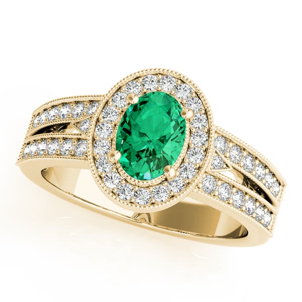 Vintage Oval Halo Milgrain Engagement Ring, style 84003, Front view in yellow gold
