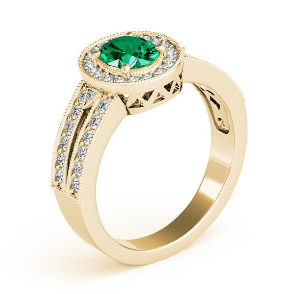 Vintage Oval Halo Milgrain Engagement Ring, style 84003, Angle view in yellow gold