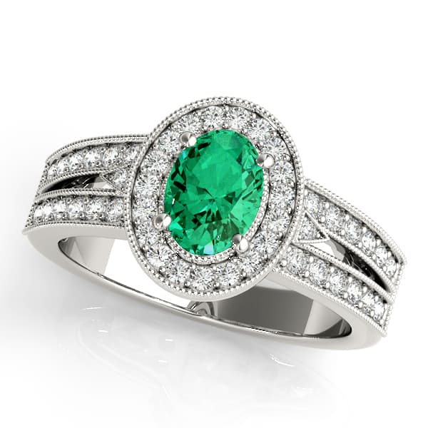 Vintage Oval Halo Milgrain Engagement Ring — style 84003 in 10k White Gold