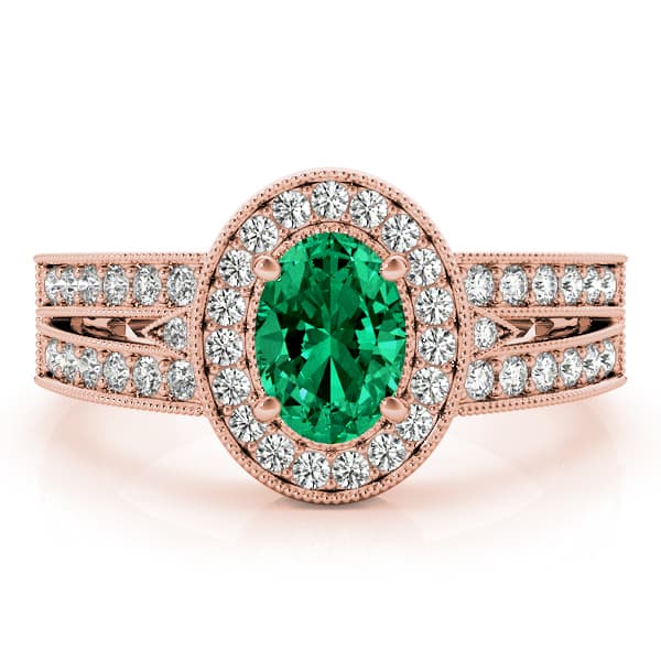 Vintage Oval Halo Milgrain Engagement Ring, style 84003, On hand view in rose gold