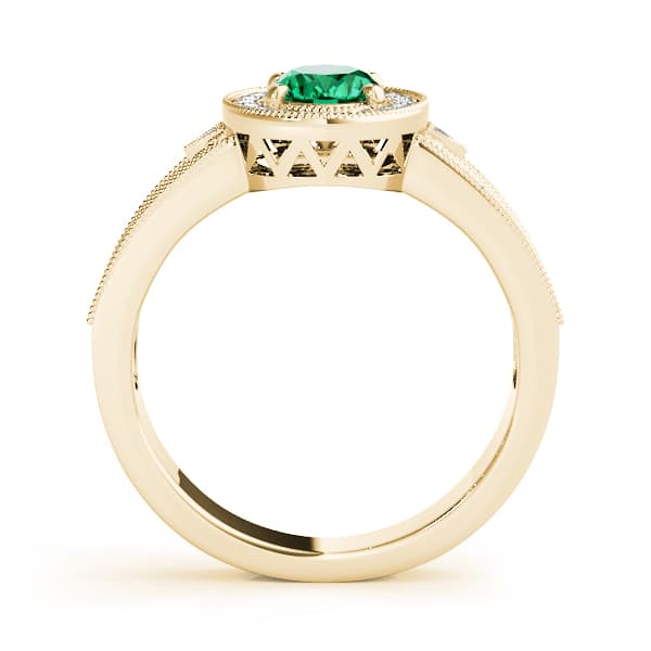 Vintage Oval Halo Milgrain Engagement Ring, style 84003, Side view in yellow gold