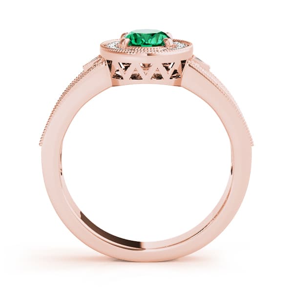 Vintage Oval Halo Milgrain Engagement Ring, style 84003, Side view in rose gold