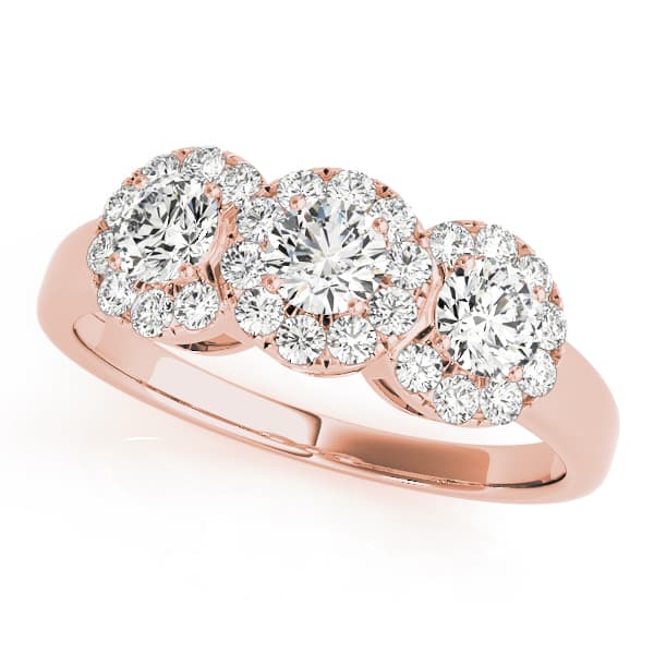 3-Stone Halo Engagement Ring, style 84006, Front view in rose gold
