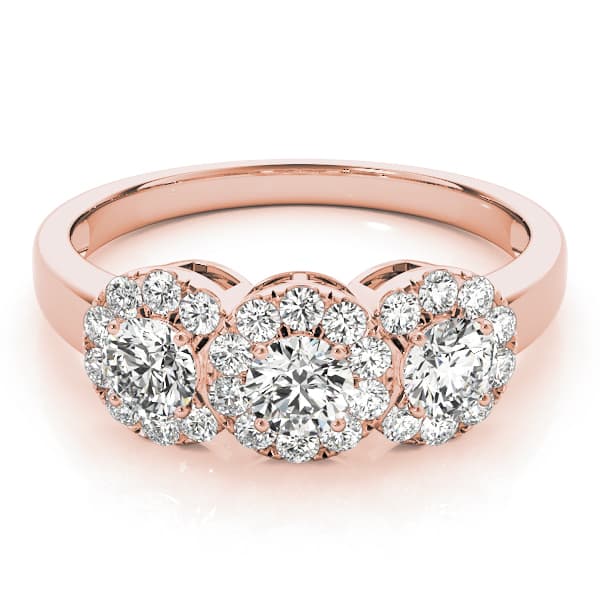 3-Stone Halo Engagement Ring, style 84006, On hand view in rose gold