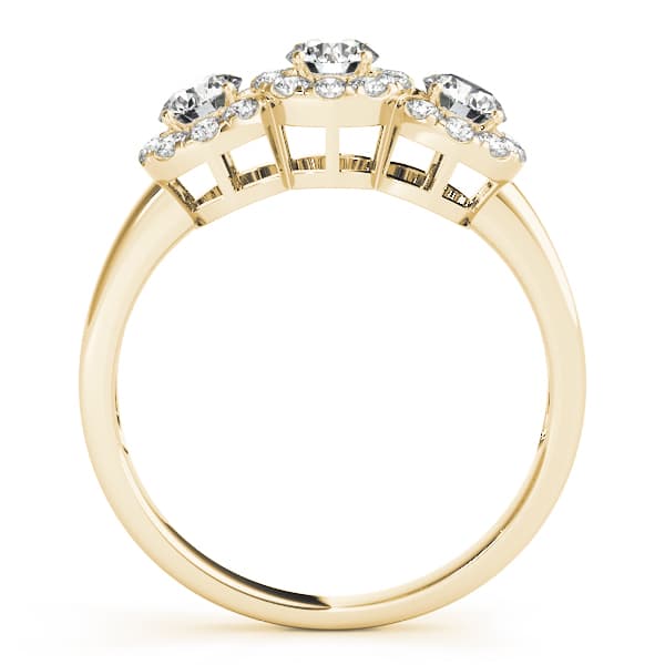 3-Stone Halo Engagement Ring, style 84006, Side view in yellow gold