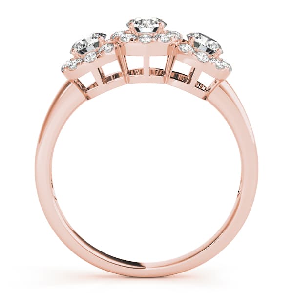 3-Stone Halo Engagement Ring, style 84006, Side view in rose gold