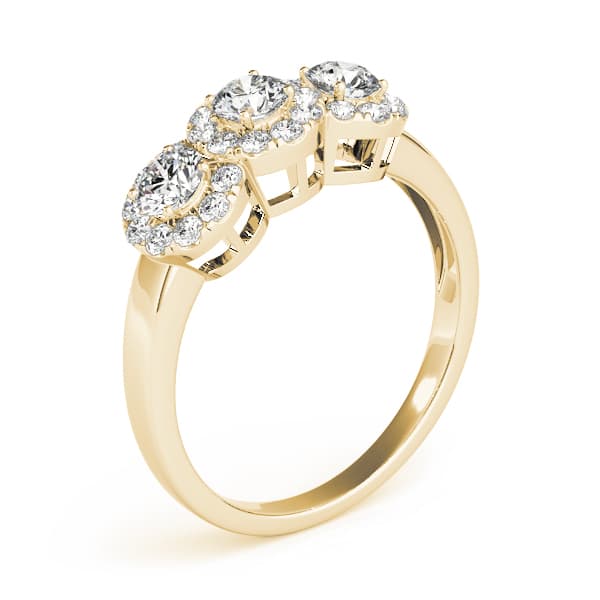 3-Stone Halo Engagement Ring, style 84006, Top view in yellow gold
