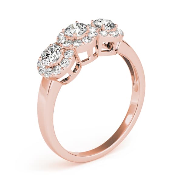 3-Stone Halo Engagement Ring, style 84006, Top view in rose gold