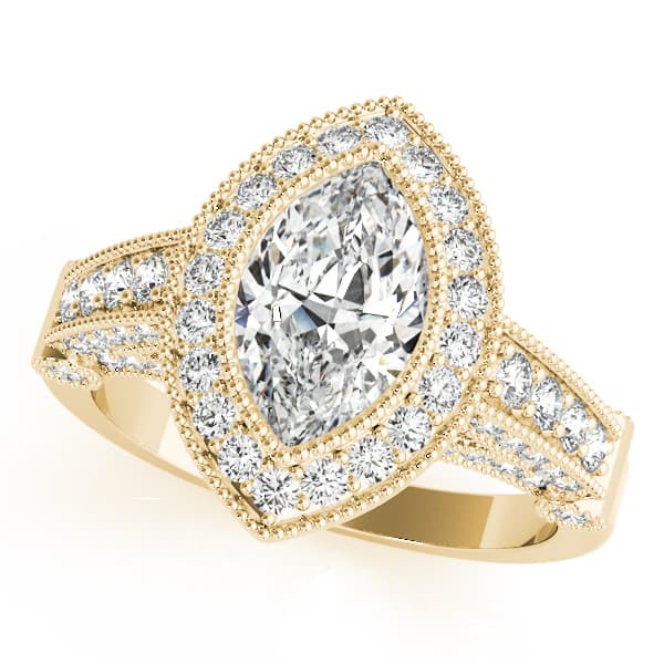 Marquise Gemstone Ring, style 84009, Front view in yellow gold