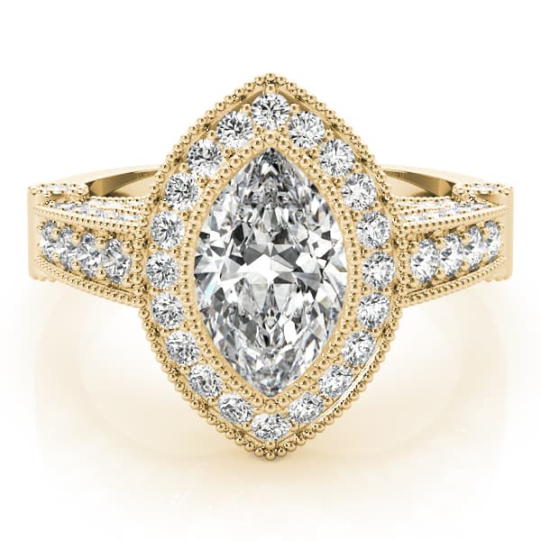 Marquise Gemstone Ring, style 84009, On hand view in yellow gold