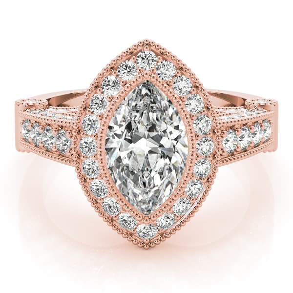 Marquise Gemstone Ring, style 84009, On hand view in rose gold