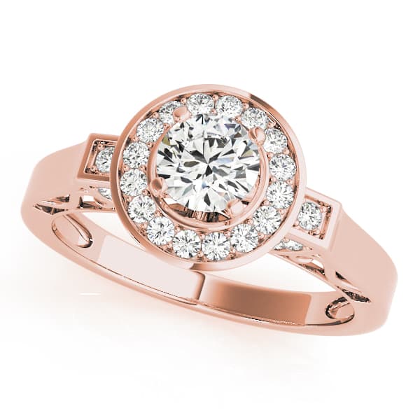 Halo Round Engagement Ring, style 84039, Front view in rose gold