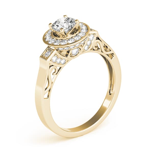 Halo Round Engagement Ring, style 84039, Angle view in yellow gold